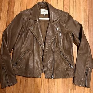Lucky brand leather moto jacket brown/beige size small